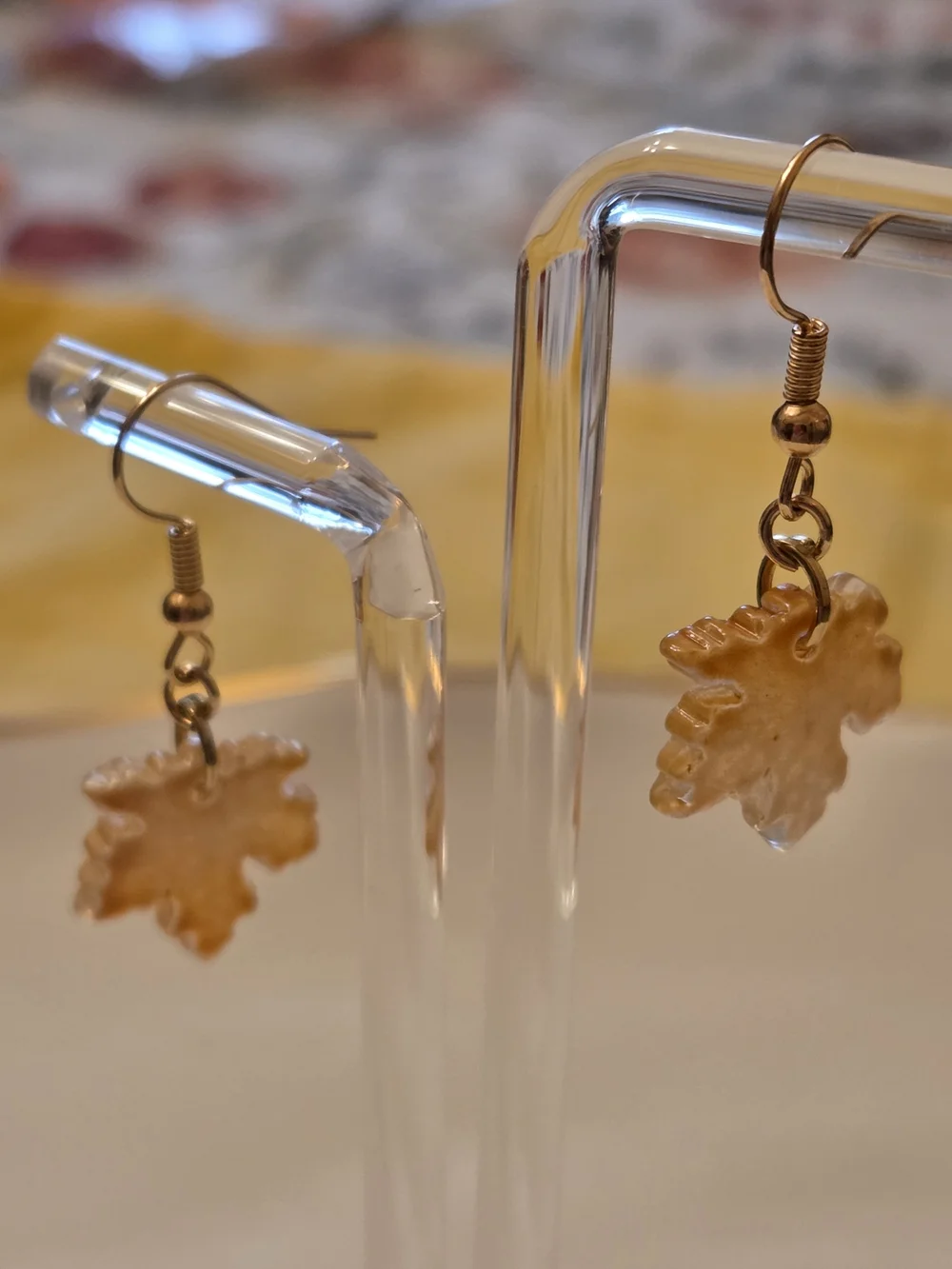 Autumn Maple Leaf Drop Earrings- Amber/ Yellow Resin- NWT